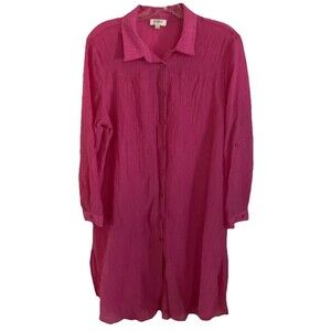 Umgee Dress L T Shirt Dress Pink Barbiecore Sheer Maxi Slit Strap Sleeve